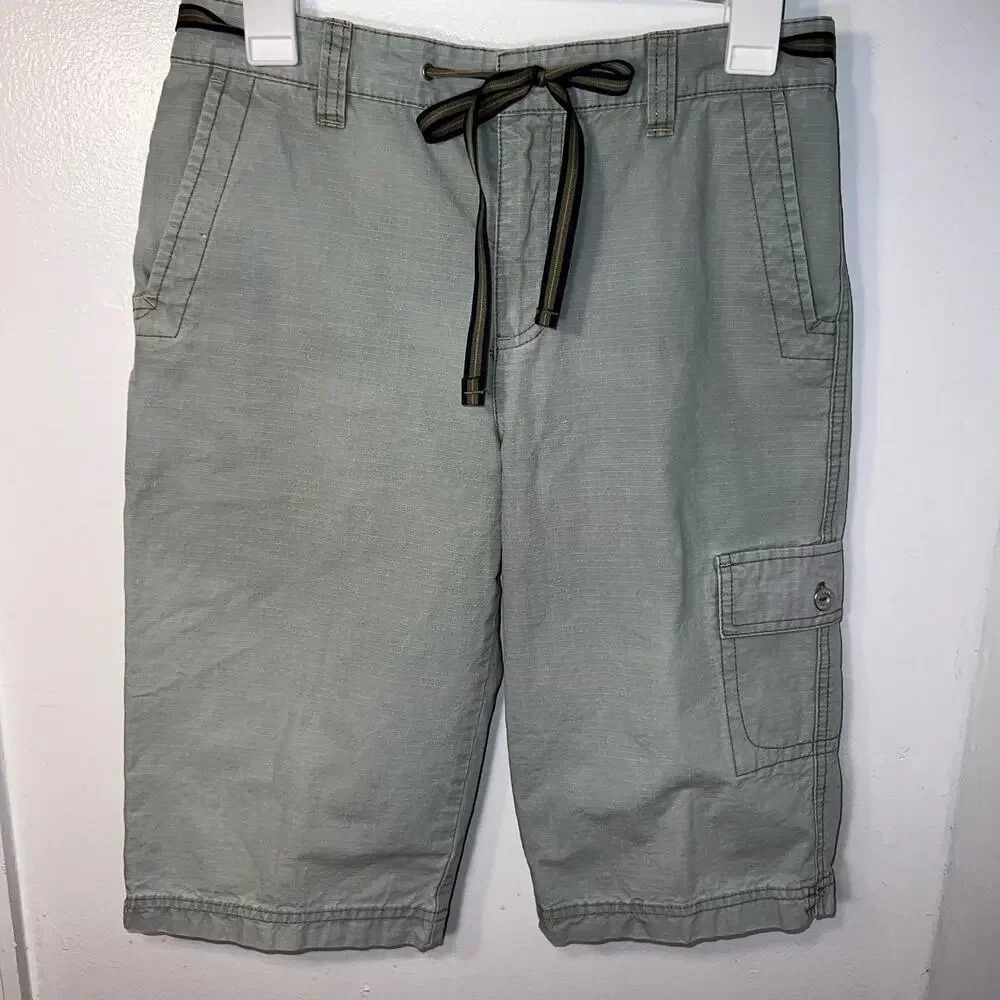 Gloria Vanderbilt 6P light olive green textured ribbon waist Bermuda‎ short